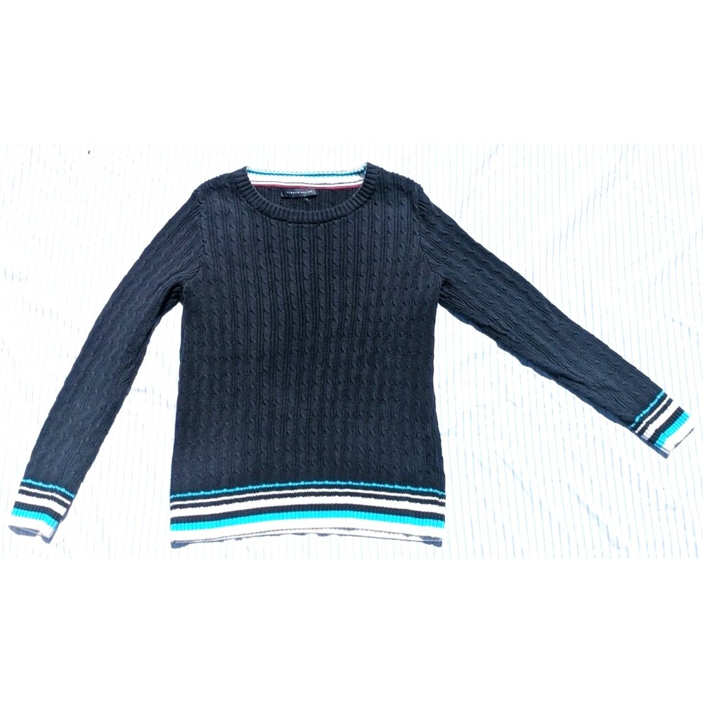 Tommy Hilfiger Women's Medium Blue Classic Fit Sweater Cable Knit Warm Winter